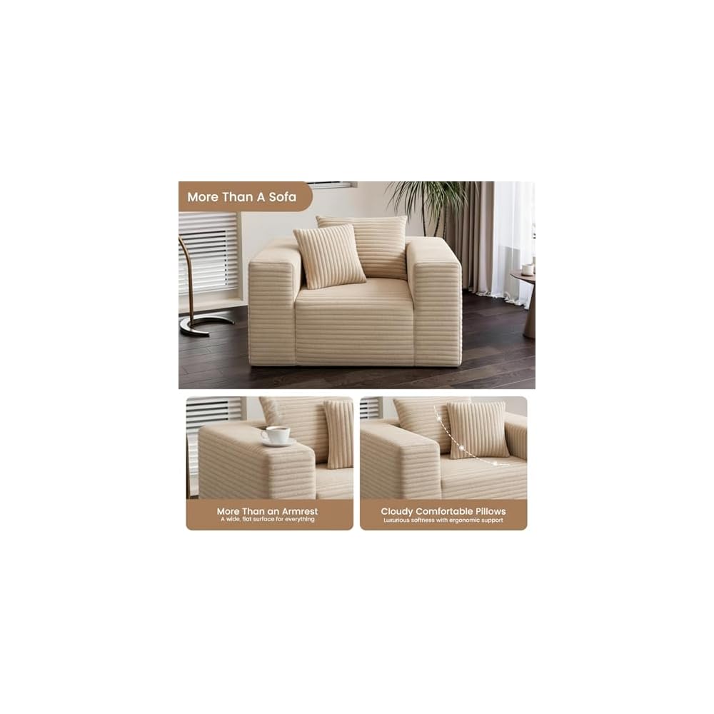 46.9" Corduroy Boneless Sofa, Couch in a Box with Memory Foam & Pocket Springs, No Assembly Cloud Couch for Bedroom, Apartment, Small Spaces, Beige