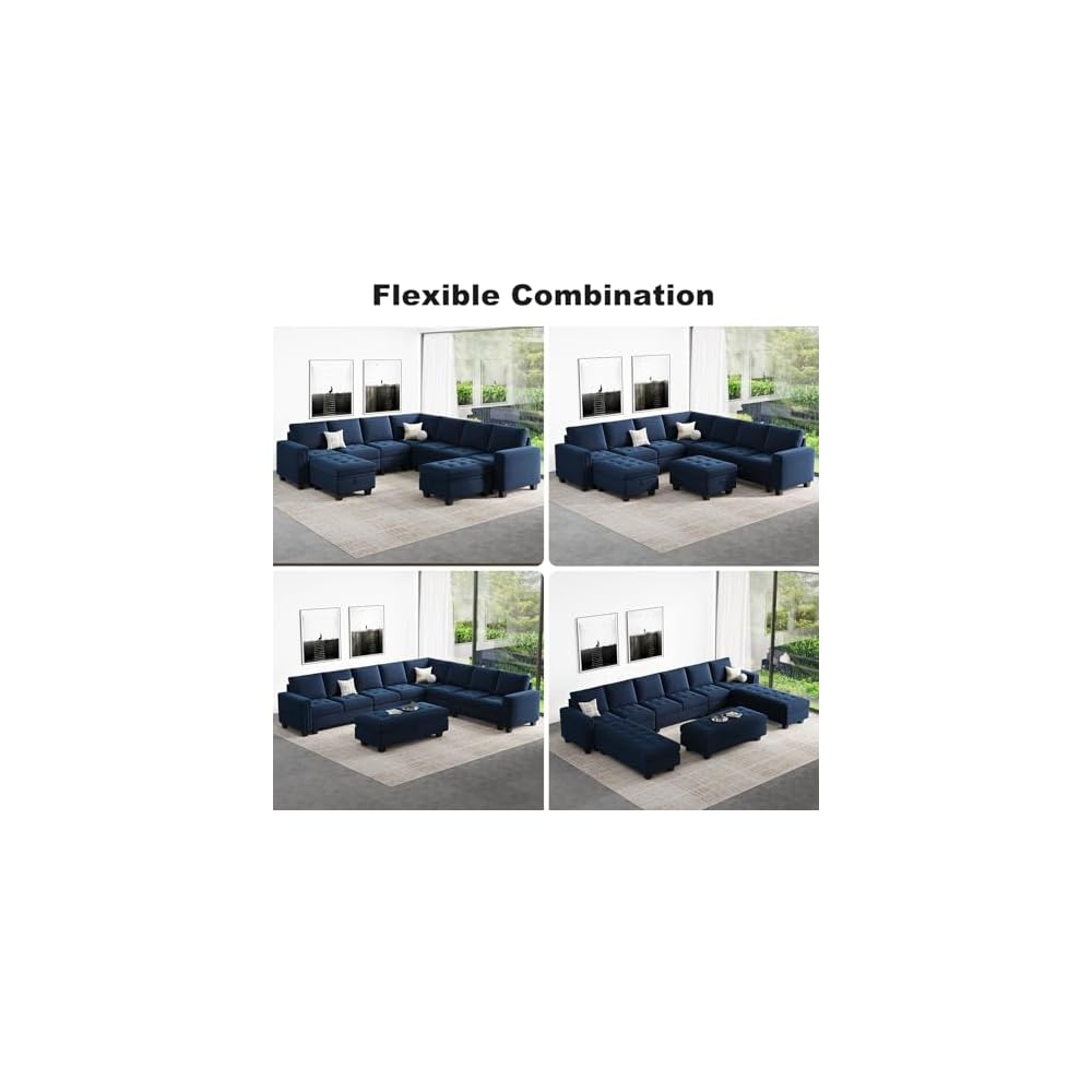 Modular Sectional Sofa U Shaped Sectional Couch with Storage Ottoman Velvet 9-Seater Convertible Sectional Sofa with Chaises Blue