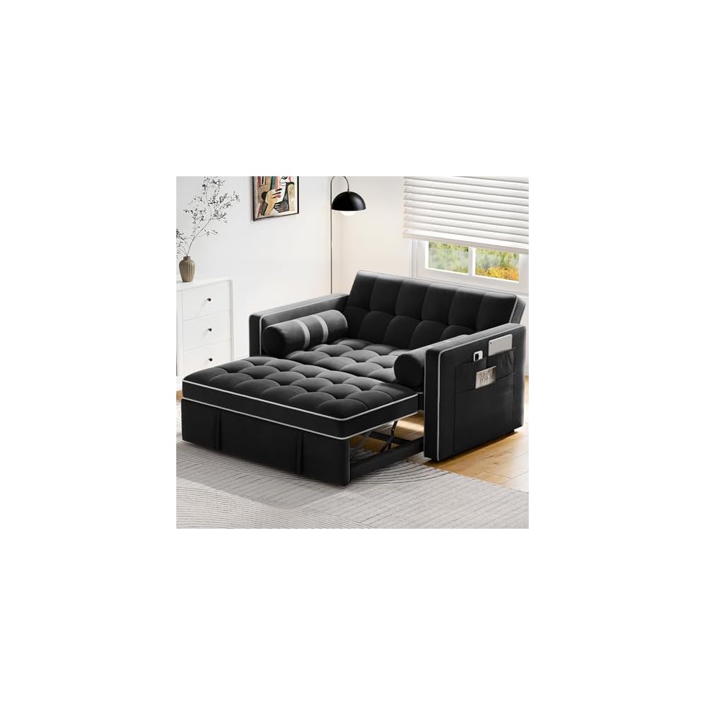 3 in 1 Sleeper Sofa Bed with Adjustable Backrest, Black Velvet