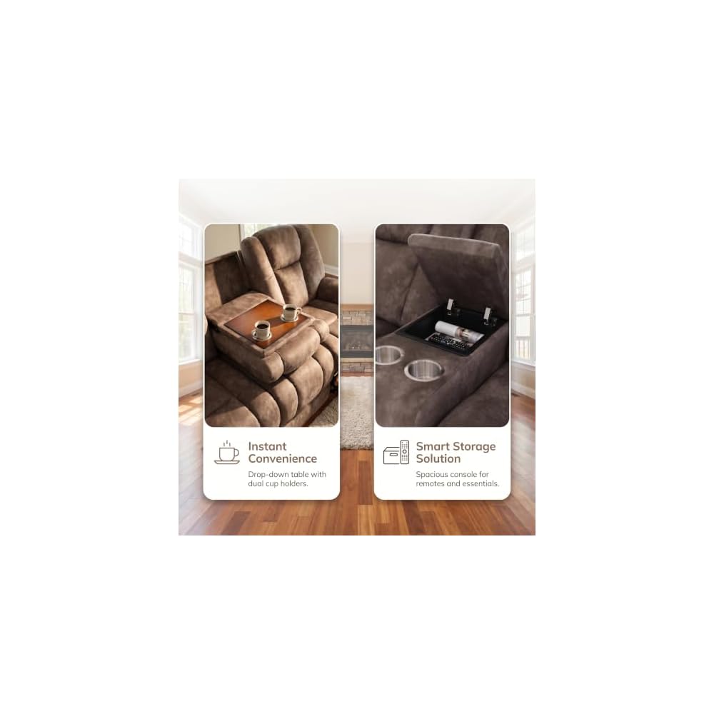 Fabric Recliner Sofa Set with Cup Holder, 3 Pieces Living Room Furniture Sets, Manual Reclining Sofa Set with Storage, Modern Reclining Couches for Living Room/Office, Brown