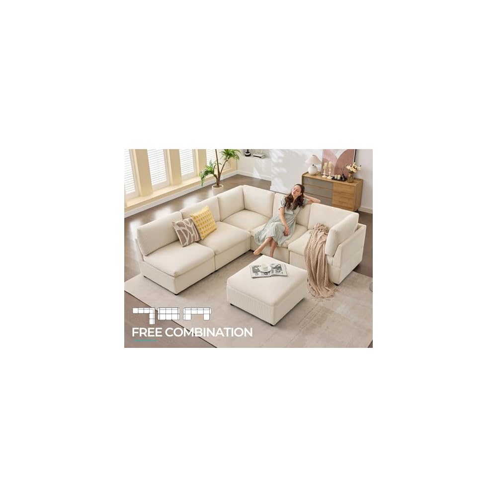 Oversized Cloud Couch Sectional, U-Shaped Modular Couch, Beige