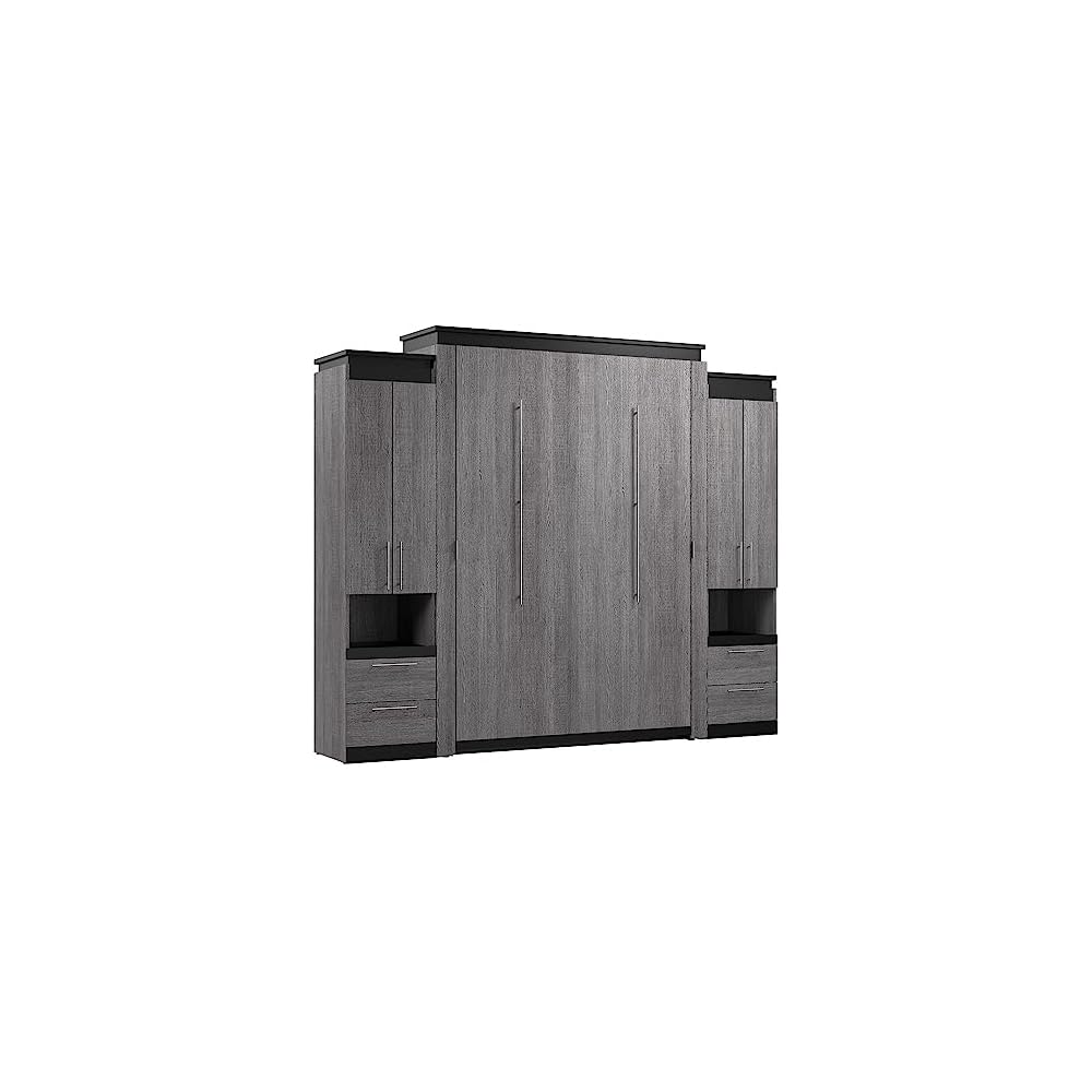 Queen Murphy Bed with Storage Cabinet, Bark Grey, Orion, 106W