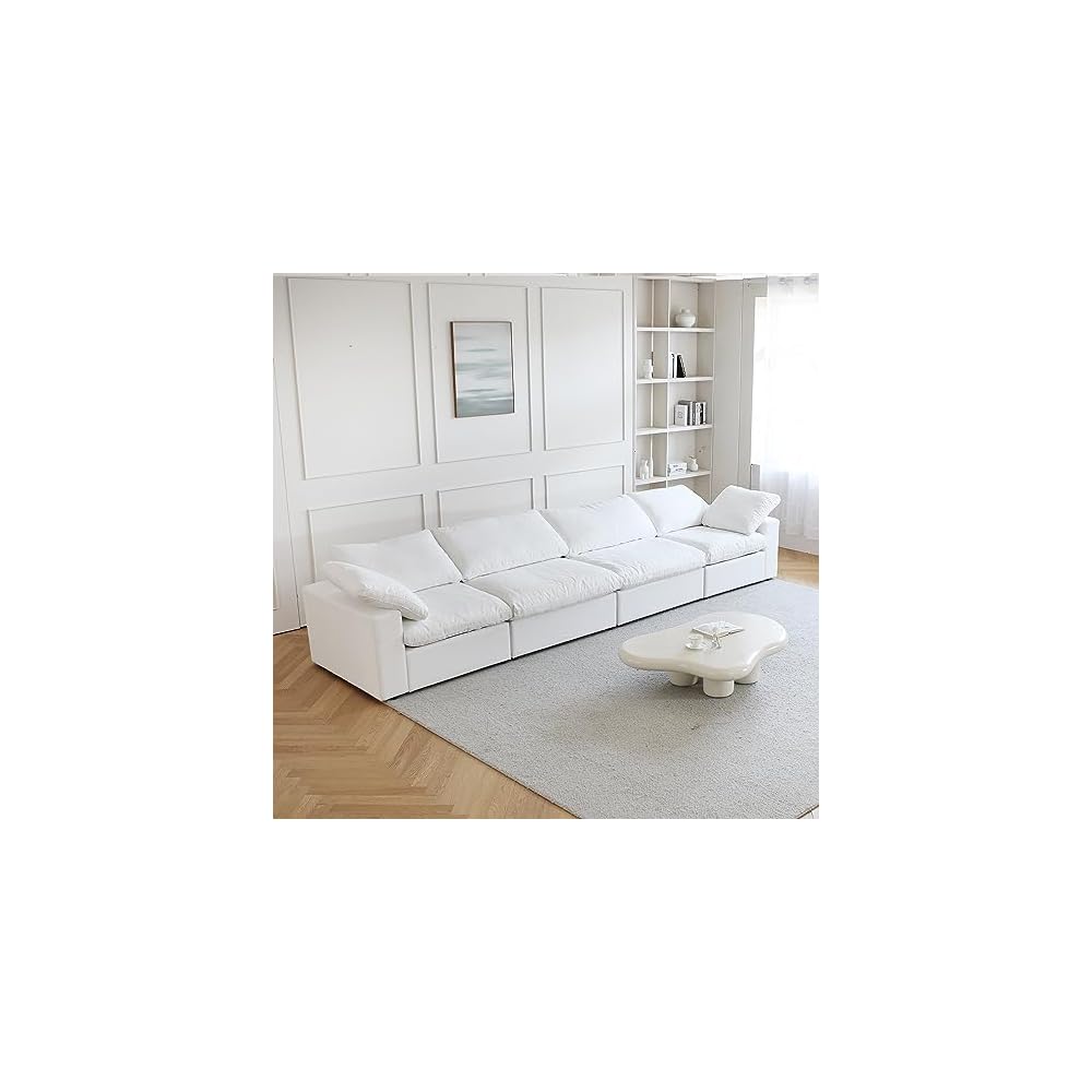 4-Seater Modular Sectional Couches, Modern Convertible Sofas, Cloud Couch, Cushion Covers Removable, Comfy Sectional Sofa for Living Room Bedroom Apartment (White)