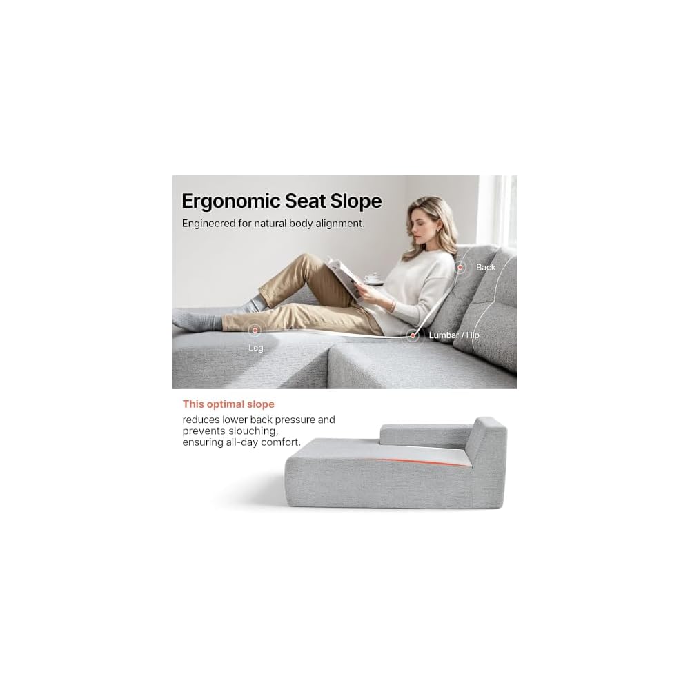 105" Boneless Couches for Living Room, Cloud Couch Modular Sectional Sofa Bed Convertible, Sleeper Sofa With Latex-like Cushion & Throw Pillow, No assembly required, Chenille Fabric 8512 (Gray)