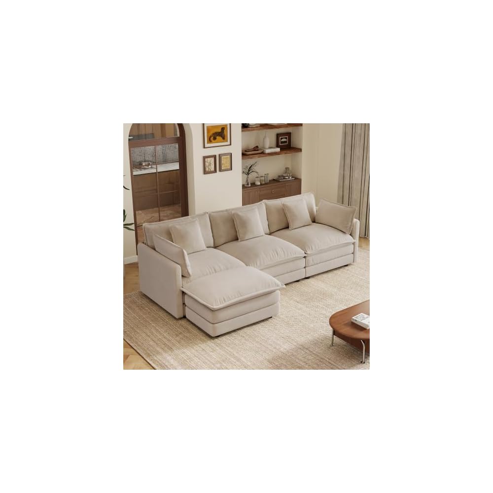 103.8" L-Shaped Modular Sectional Couch with Ottoman, Cloud Sofa