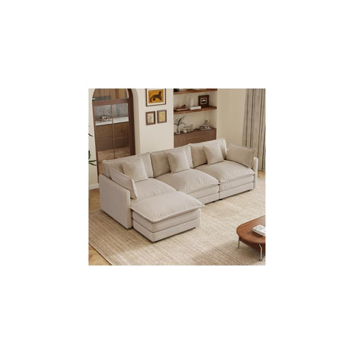 103.8" L-Shaped Modular Sectional Couch with Ottoman, Cloud Sofa