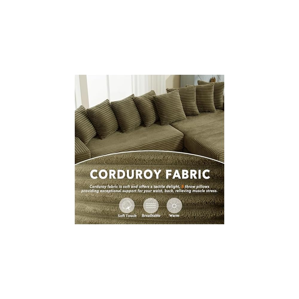 111'' Sleeper Sofa Bed Full Size, Corduroy Modular Sectional Sofa, Green