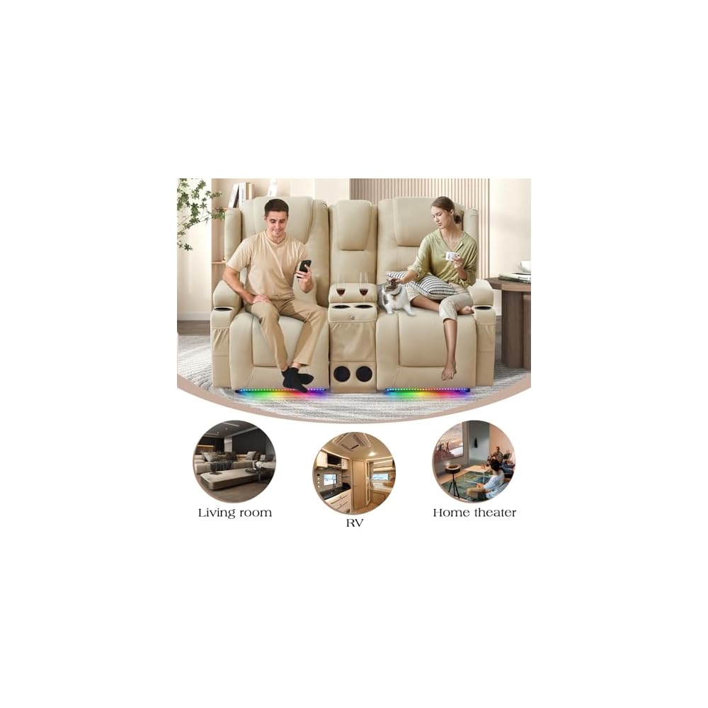Loveseat Power Recliner Sofa Couch Electric Reclining Sofa Chair for Living Room with Multi-Function Console/Cup Holders/LED Ambient Light