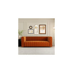 Mid Century Modern Couch Orange Velvet Couch Loveseat Sofa Curved Gold Vintage Boho Love Seat Retro Comfy Couches for Living Room 3 Seat Tufted Deep Sectional Minimalist Velvet Sofa Bedroom Apartment