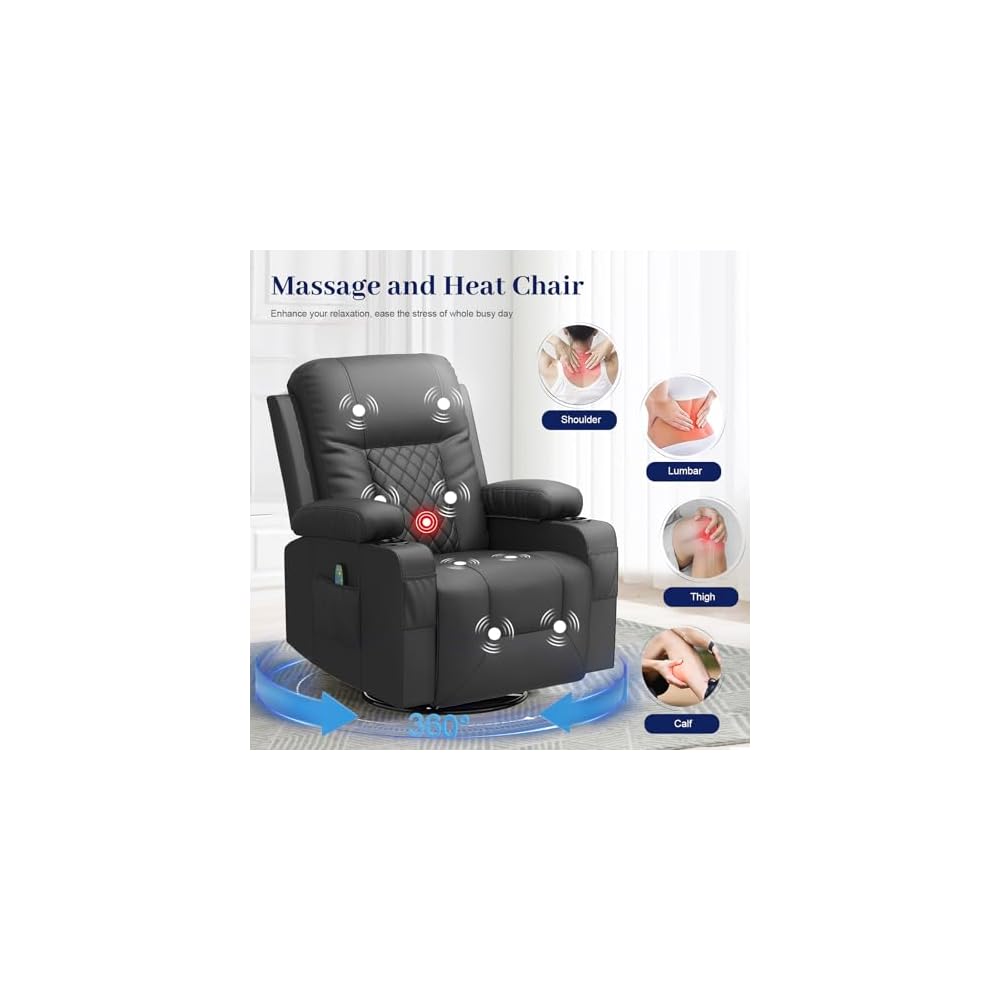 Oversized Recliner Sofa Set with 3+2+1 Pieces in Living Room, 1 Reclining Loveseat Couch, 1 Recliner Chair with 360 Degree Swivel Single Sofa Seat, 3 Seats Dual Reclining Sofa with USB Ports