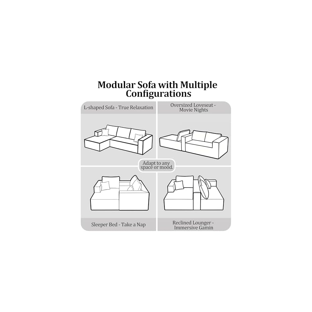 92.5'' U-Shaped Cloud Modular Sectional Sofa, Modern High Back Corduroy Couch with Right Facing Chaise Lounge & Ottoman, Upholstered Boneless Deep Seat Plush Sofa, No Assembly Needed, for Home, Grey