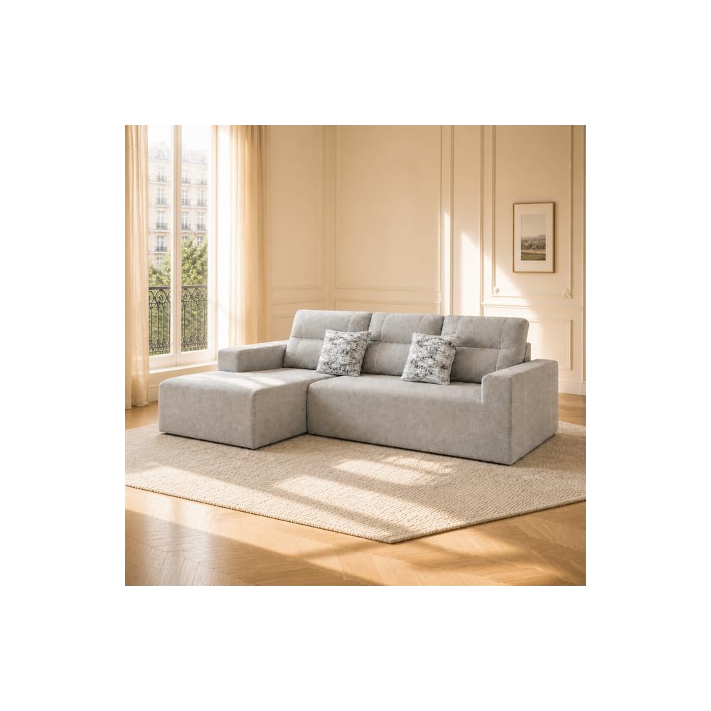 105" Boneless Couches for Living Room, Cloud Couch Modular Sectional Sofa Bed Convertible, Sleeper Sofa With Latex-like Cushion & Throw Pillow, No assembly required, Chenille Fabric 8512 (Gray)