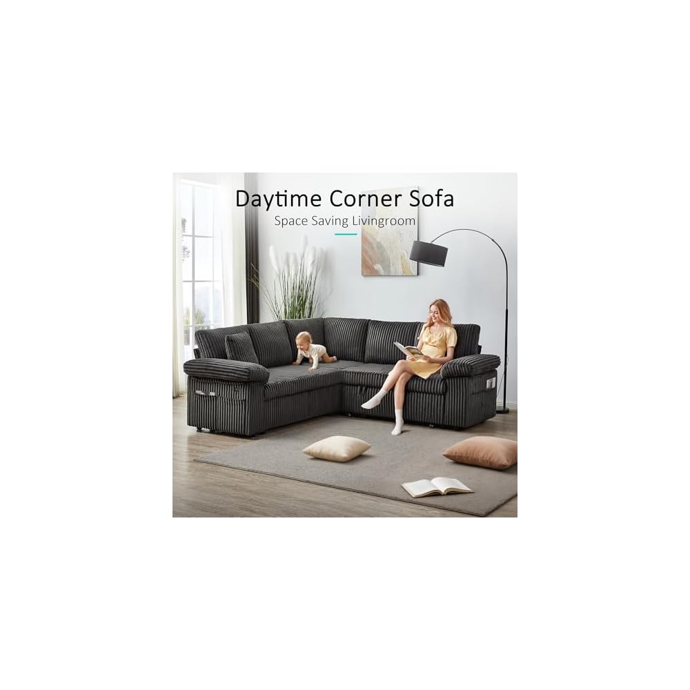82'' Modular Sectional Couch with Sleeper Sofa Bed (Dark Grey)