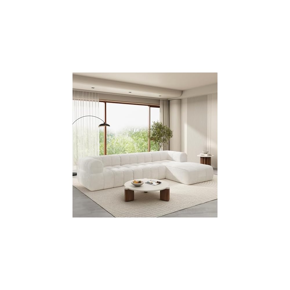 122" Modern L-Shaped Sectional Sofa with Chaise Lounge,Skin-Friendly Fully Compressed Sponge Couch,High-Density Foam Cushions,Right Hand Facing,Lounge Seating for Living Room,Beige