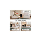Folding Sofa Bed, 3-in-1 Convertible Sleeper Chair Bed with Pillows, Foldable Floor Couch with High-Density Foam, Futon Small Boneless Couch for Living Room Bedroom Lounge, Single, White