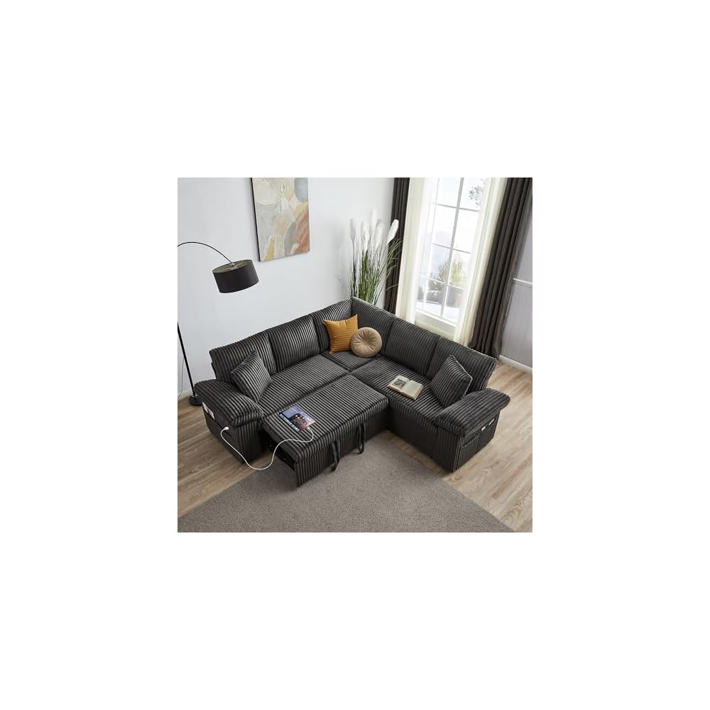 82'' Modular Sectional Couch with Sleeper Sofa Bed (Dark Grey)