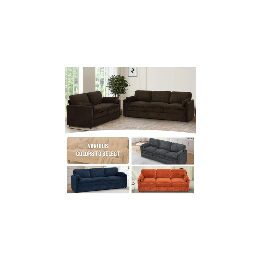 89" Chenille Modern Sofa w/Plump Backrests, Brown