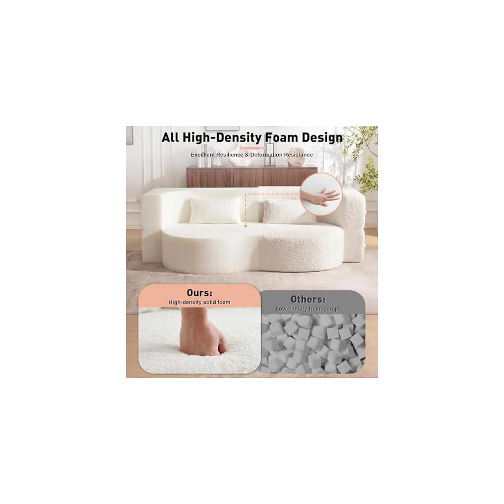 78" Convertible Folding Sofa Bed, Full Size Floor Sleeper Sofa with 2 Pillows, Foam Futon Loveseat Couch for Living Room Apartment Office, Boneless Couch No Assembly Required, (Teddy, Beige/White)