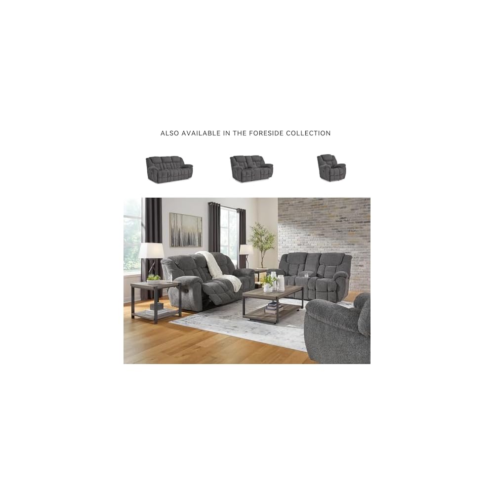 Foreside Contemporary Stain Resistant Manual Double Reclining Loveseat with Console, Storage and Cup Holders, Gray