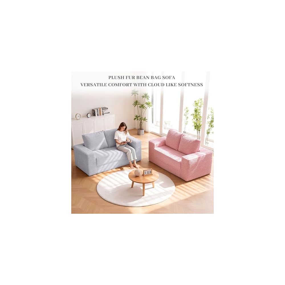 62" Boneless Couch,3-in-1 Convertible Folding Sofa Bed,Light Grey