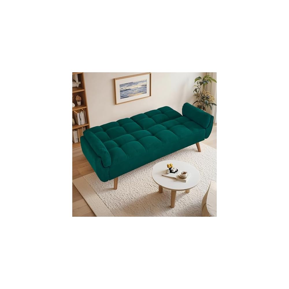 Convertible Futon Couch Bed, Sleeper Sofa Bed with Adjustable Backrests, Linen Futon Sofa 3 Seater Comfy Couch for Small Spaces, Living Room, Bedroom(Green, 75")