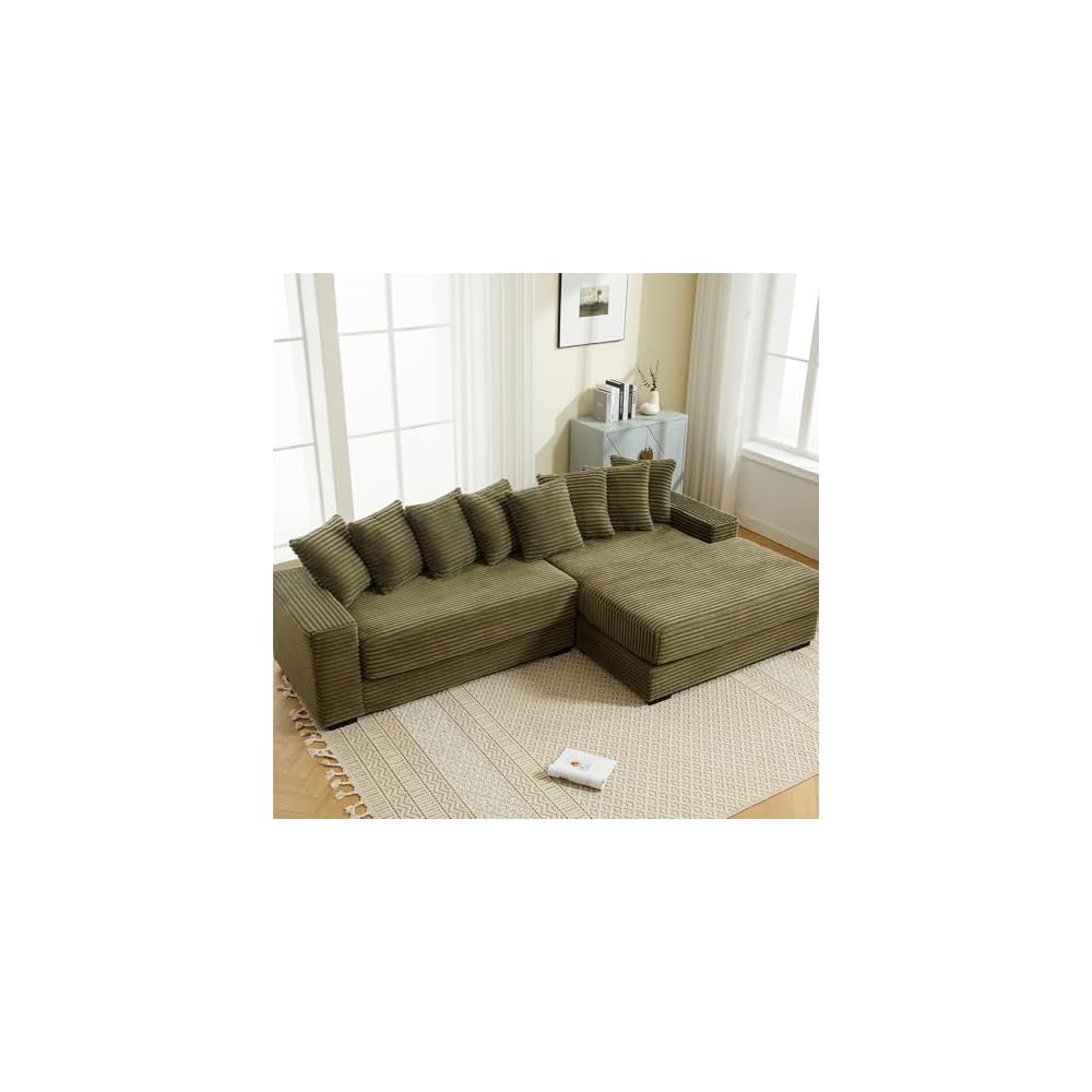 111'' Sleeper Sofa Bed Full Size, Corduroy Modular Sectional Sofa, Green