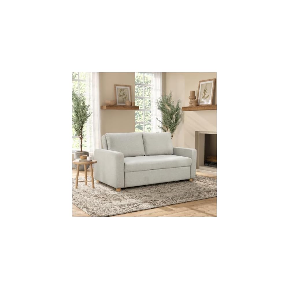 Tulsa 72" Convertible Sleeper Loveseat, Queen Size, Dreamcoil Comfort, FingerGuard Pinch Point Protection, Woven Fabric, Light Gray