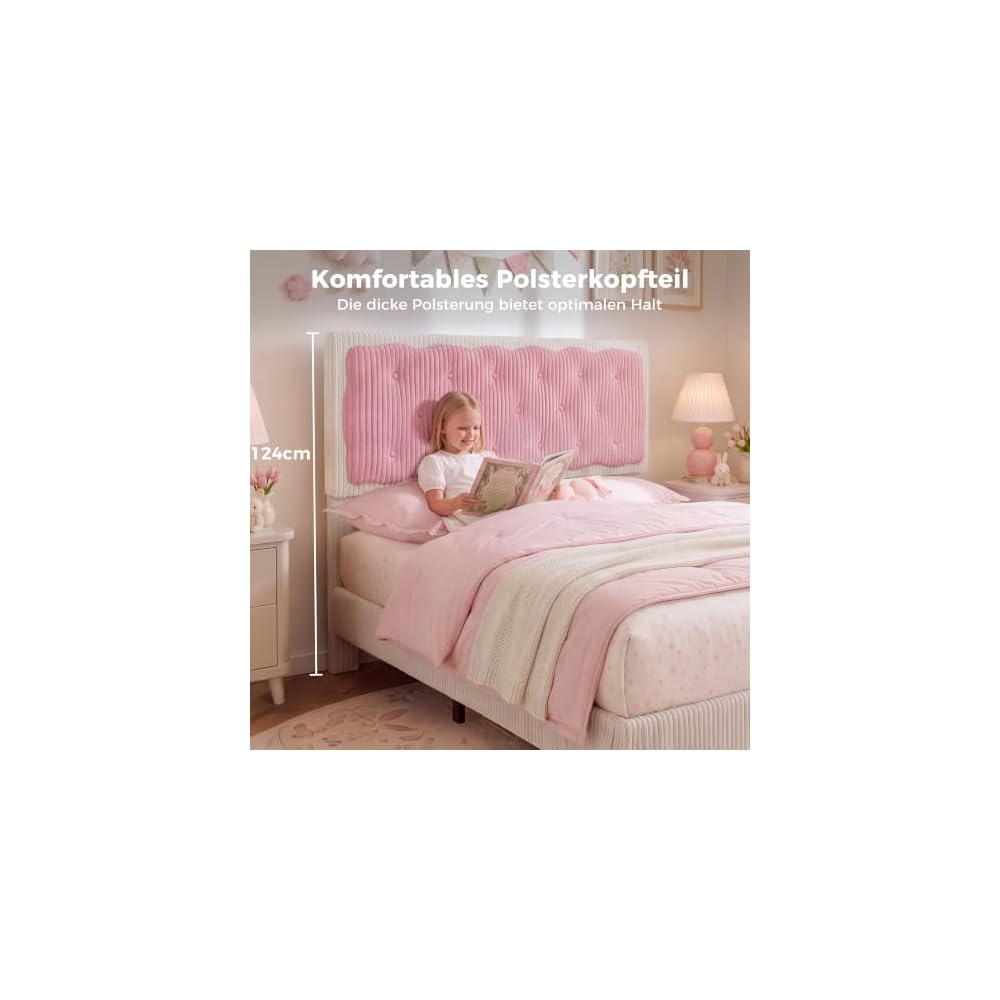 Bett 140x200cm, Kinderbett mit LED Beleuchtung und Lattenrost