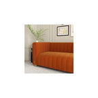 Mid Century Modern Couch Orange Velvet Couch Loveseat Sofa Curved Gold Vintage Boho Love Seat Retro Comfy Couches for Living Room 3 Seat Tufted Deep Sectional Minimalist Velvet Sofa Bedroom Apartment
