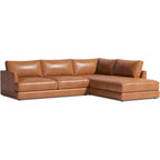 Valencia Serena 108" Full Leather Sectional Sofa with Right Bumper | Nappa 11000 Leather, Modern Low Profile Lounge Sofa | L Shaped Couch for Living Room Furniture, Cognac
