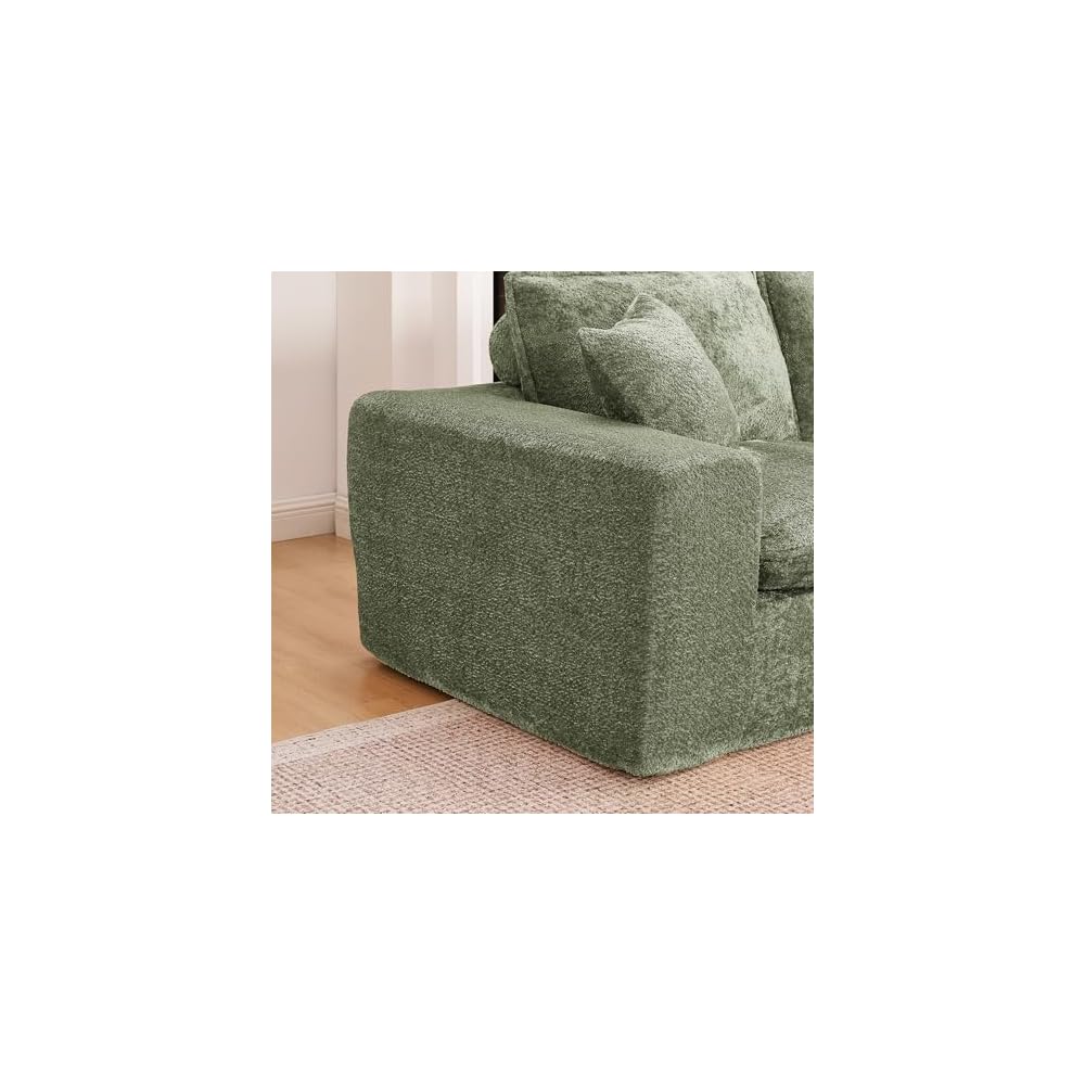 107" L-Shaped Oversized Boucle Modular Sectional Sofa with 1 Ottomans and Pillows, 6-Seater Upholstered Boneless Comfy Cloud Couch, DIY Combination, No Assembly Required, for Living Room, Green