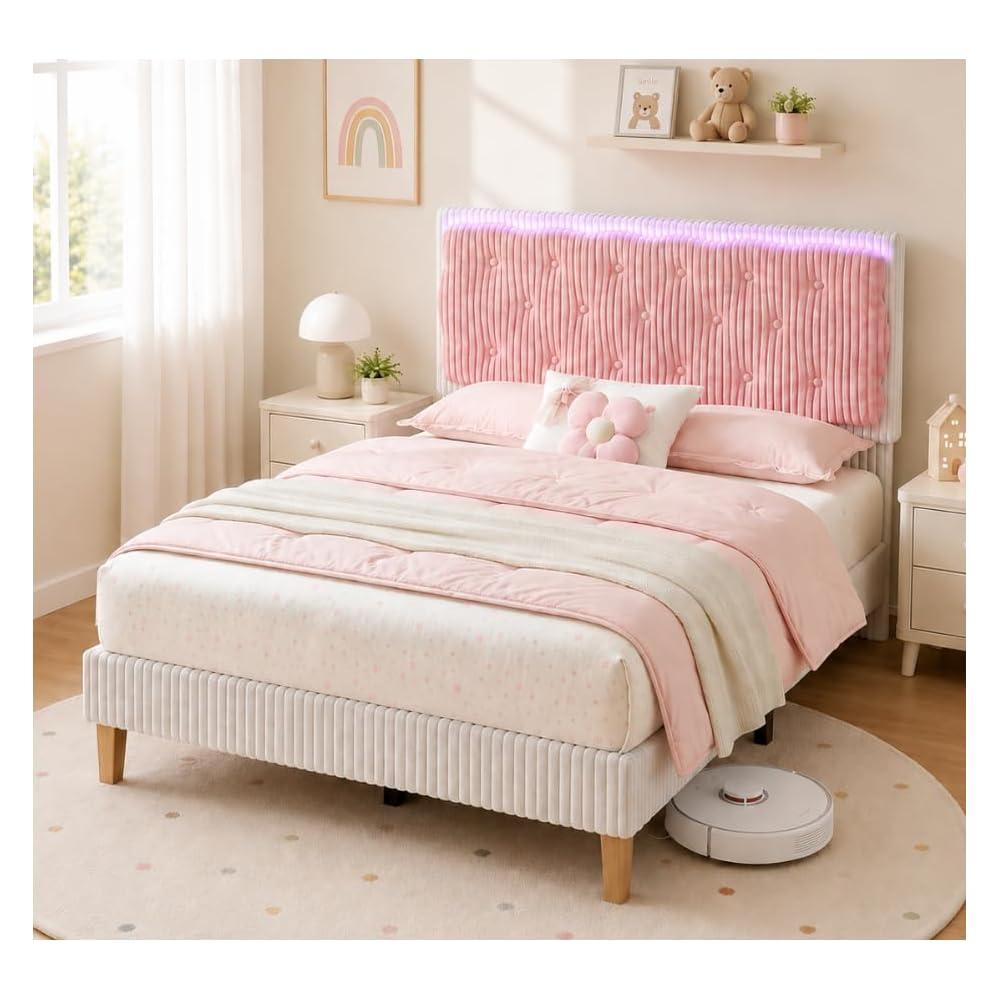 Bett 140x200cm, Kinderbett mit LED Beleuchtung und Lattenrost