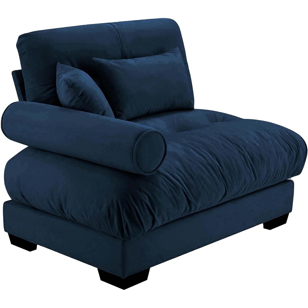 Milano Left-Facing Modular Sectional Sofa Chair with Bolster and Accent Pillows, Single Seater Corner Couch Component, Blue