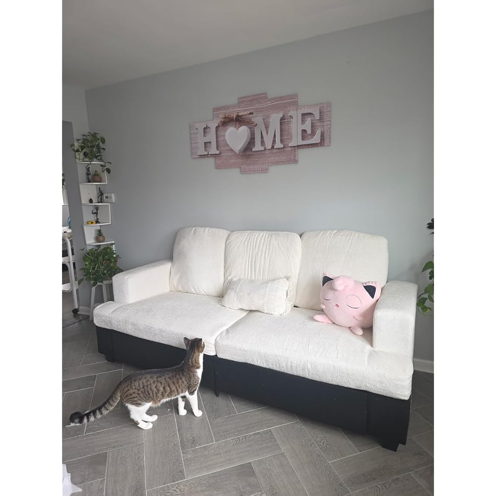 89" Cream White Couches for Living Room, 3 Seater Couch with Deep Seat, Oversized Loveseat Sofa for Apartment and Small Spaces