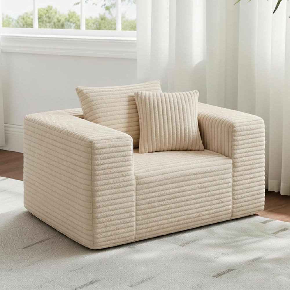 46.9" Corduroy Boneless Sofa, Couch in a Box with Memory Foam & Pocket Springs, No Assembly Cloud Couch for Bedroom, Apartment, Small Spaces, Beige
