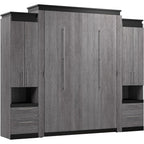 Queen Murphy Bed with Storage Cabinet, Bark Grey, Orion, 106W
