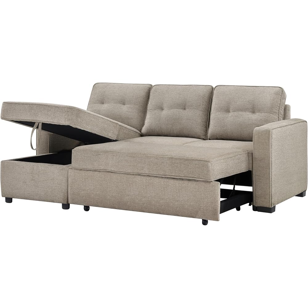 Furniture Noah Brown Reversiable 88" Chofa, Convertible Sleeper Chair, 7-Inch Cushion, 100% Polyester Fabric, 300lb Capacity, Living Room, Sofa, Bed, 88" L x 60.5" D x 36.5" H, Brown