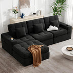 112" L Shaped Modern Cloud Boneless Couch, Black 1 PCS