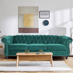 Home Sofa Living Room Furniture, 3 Seater 84" Velvet Upholstered Couch, Mid Century Modern Comfy Couch with Cushions, Classic Tufted Chesterfield Couches for Bedroom, Office, Apartment (Green)