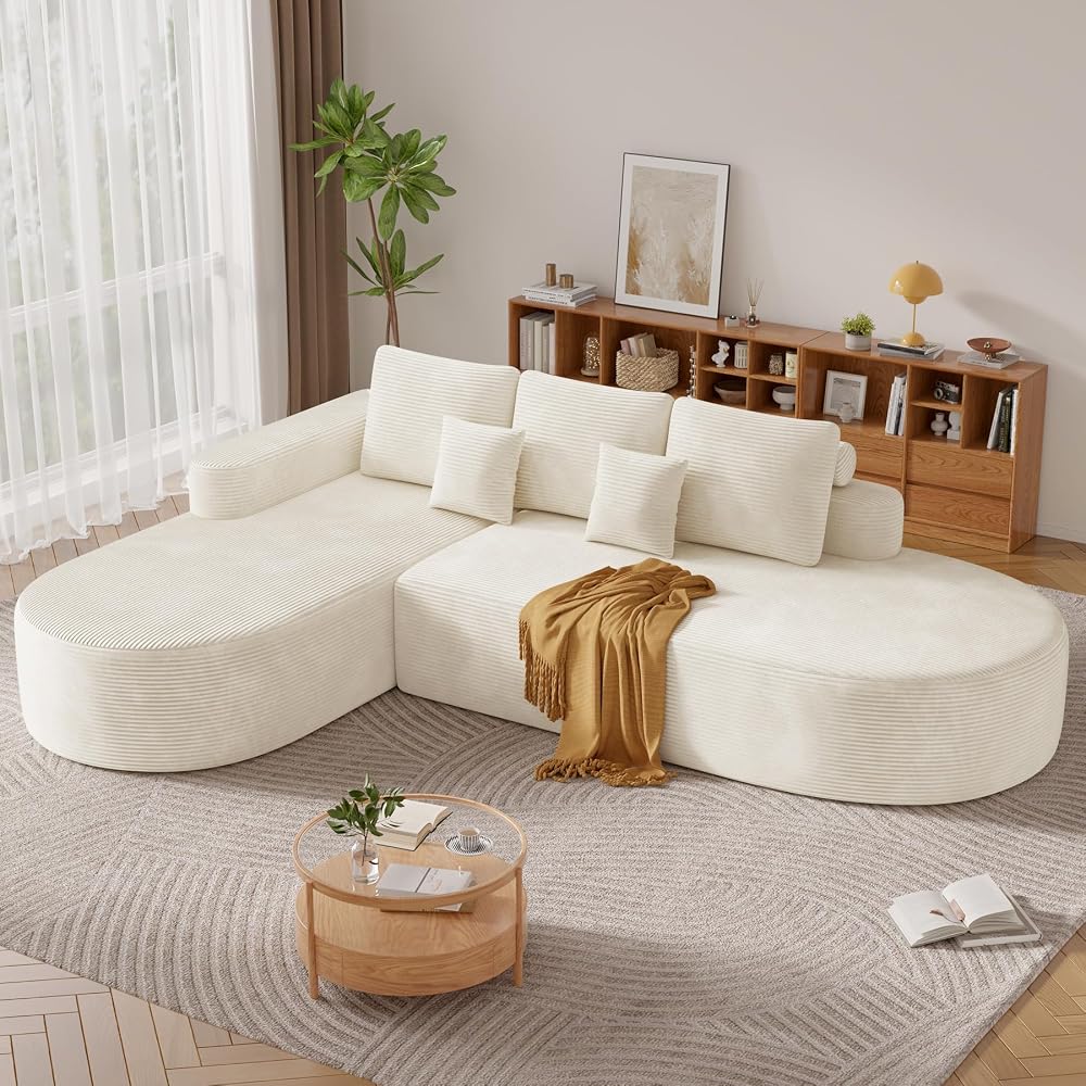 112" Modern Curved Cloud Couch, Beige 1 PCS