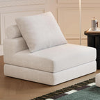 Folding Sofa Bed, 3-in-1 Convertible Sleeper Chair Bed with Pillows, Foldable Floor Couch with High-Density Foam, Futon Small Boneless Couch for Living Room Bedroom Lounge, Single, White