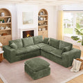 107" L-Shaped Oversized Boucle Modular Sectional Sofa with 1 Ottomans and Pillows, 6-Seater Upholstered Boneless Comfy Cloud Couch, DIY Combination, No Assembly Required, for Living Room, Green
