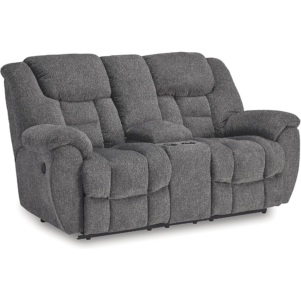 Foreside Contemporary Stain Resistant Manual Double Reclining Loveseat with Console, Storage and Cup Holders, Gray