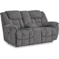 Foreside Contemporary Stain Resistant Manual Double Reclining Loveseat with Console, Storage and Cup Holders, Gray