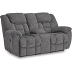 Foreside Contemporary Stain Resistant Manual Double Reclining Loveseat with Console, Storage and Cup Holders, Gray