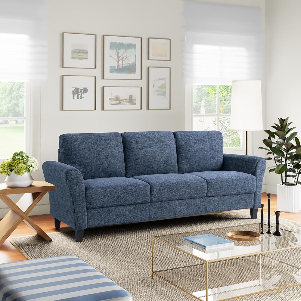 Watford 80.3" Sofa, Traditional Style, Pocket Coil Comfort, Black Legs, Velvet Fabric, Blue